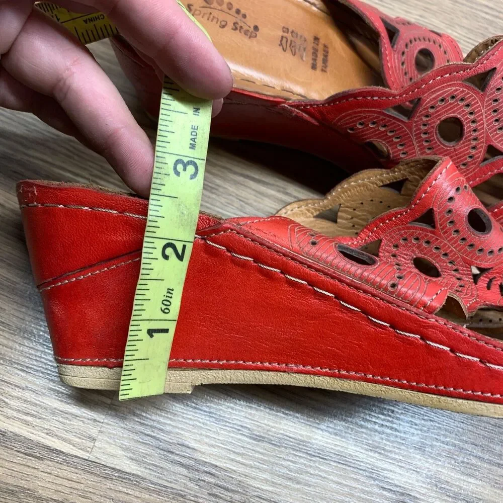 Spring Step Leather Wedge Sandals Labarnas‎ Red Size 41 US 10